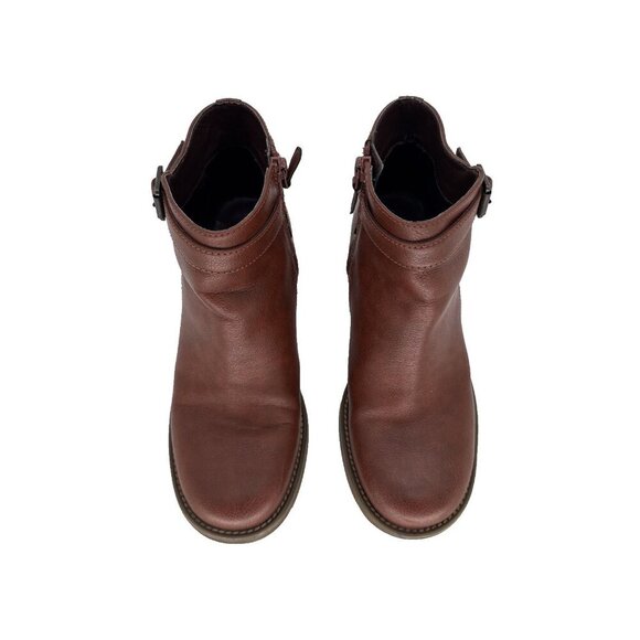 Woman's Rockport Brown leather ankle boots size 6, buckle heel - Picture 4 of 13